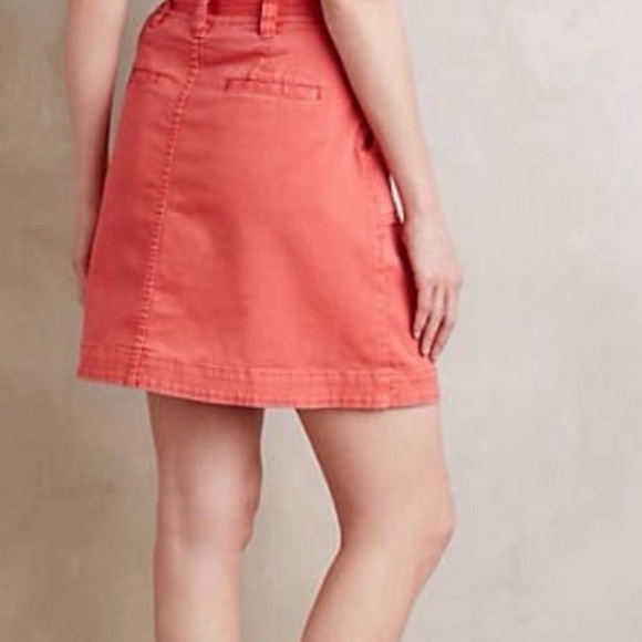 Pilcro Anthropologie Button Down Chino Coral Skirt Size 6 Preppy Autumn Classic - Picture 2 of 8
